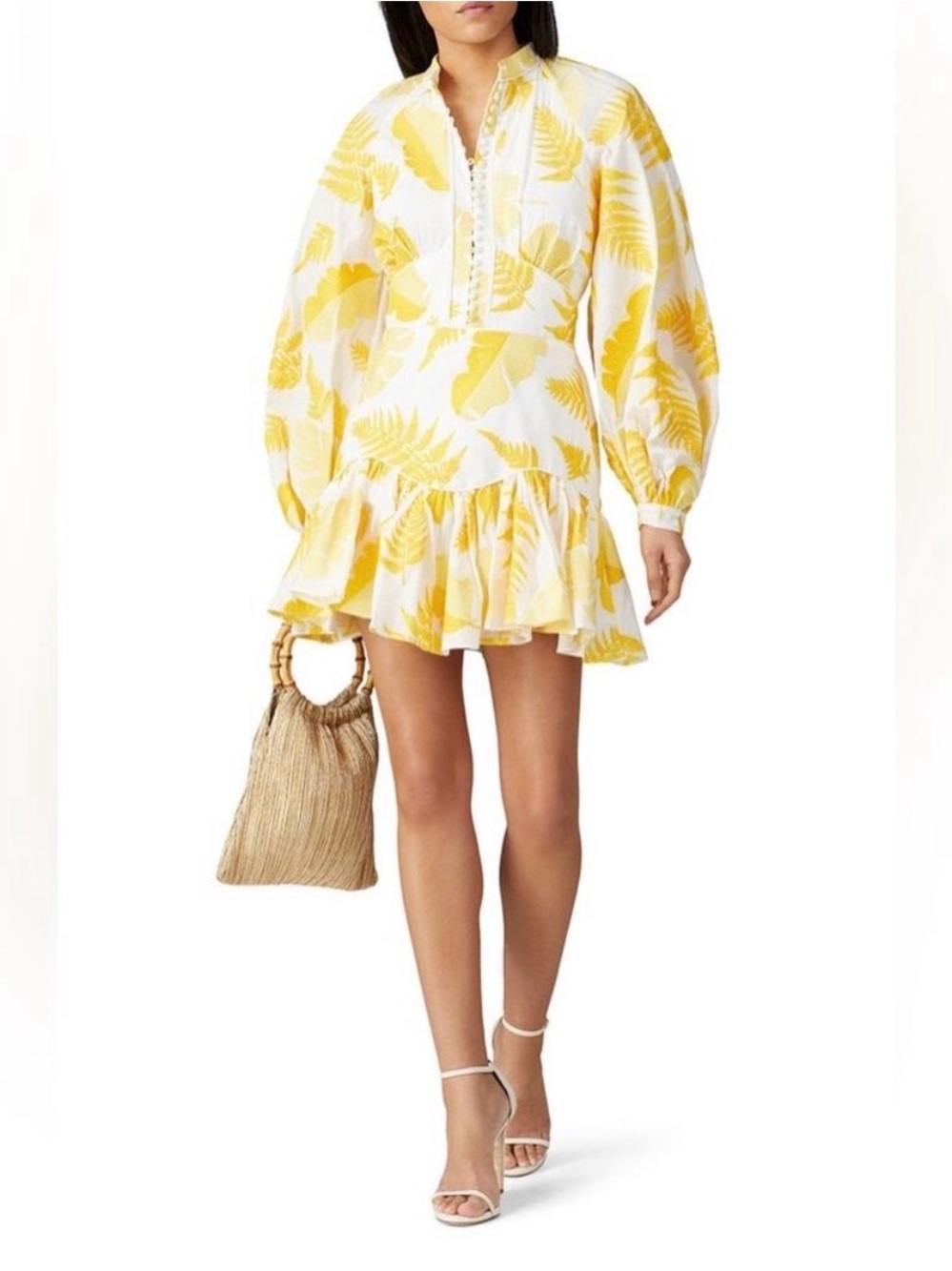 Acler Bastia Yellow Golden leaf embroidered floral corset mini dress 6